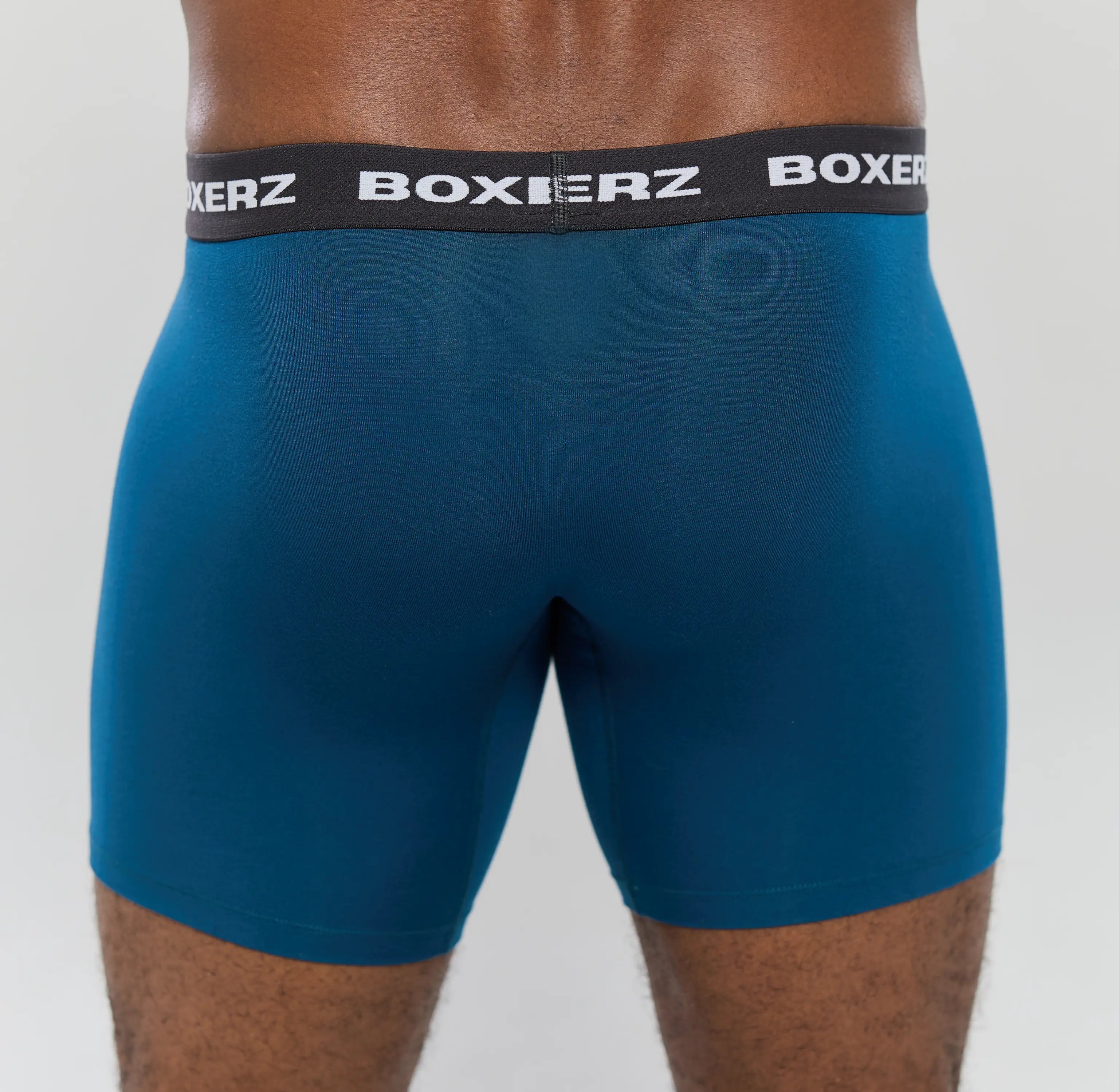 Men's Boxer Brief Midnight Blue - Boxerz Rear view of men’s midnight blue boxer briefs from Boxerz, showcasing seamless fit and supportive design